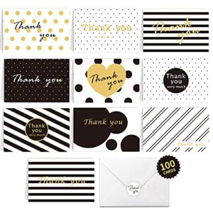 hotcinfin 100 thank you cards boxed set,100 assorted simple blank greeting note cards bulk with envelopes and stickers - graduation, business, bridal/baby shower, wedding, funeral- 4x6