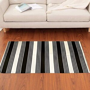 ABREEZE Black and Cream White Striped Rug Runner BlackCotton Woven Porch Rug Farmhouse Striped Outdoor Indoor Rugs Washable Door Mat for Porch Layered Kitchen Bathroom Laundry Room 2' x 4.3