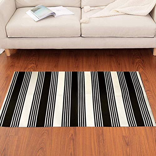 ABREEZE Black and Cream White Striped Rug Runner BlackCotton Woven Porch Rug Farmhouse Striped Outdoor Indoor Rugs Washable Door Mat for Porch Layered Kitchen Bathroom Laundry Room 2' x 4.3