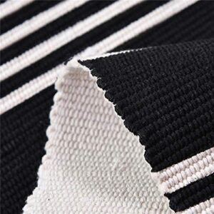 ABREEZE Black and Cream White Striped Rug Runner BlackCotton Woven Porch Rug Farmhouse Striped Outdoor Indoor Rugs Washable Door Mat for Porch Layered Kitchen Bathroom Laundry Room 2' x 4.3