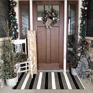 ABREEZE Black and Cream White Striped Rug Runner BlackCotton Woven Porch Rug Farmhouse Striped Outdoor Indoor Rugs Washable Door Mat for Porch Layered Kitchen Bathroom Laundry Room 2' x 4.3