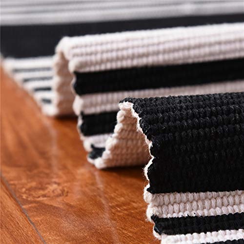 ABREEZE Black and Cream White Striped Rug Runner BlackCotton Woven Porch Rug Farmhouse Striped Outdoor Indoor Rugs Washable Door Mat for Porch Layered Kitchen Bathroom Laundry Room 2' x 4.3