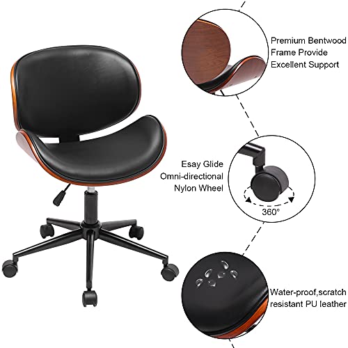 JOYBASE Home Office Desk Chair, Bentwood and Leather Swivel Chair, Adjustable Heigh, Brown