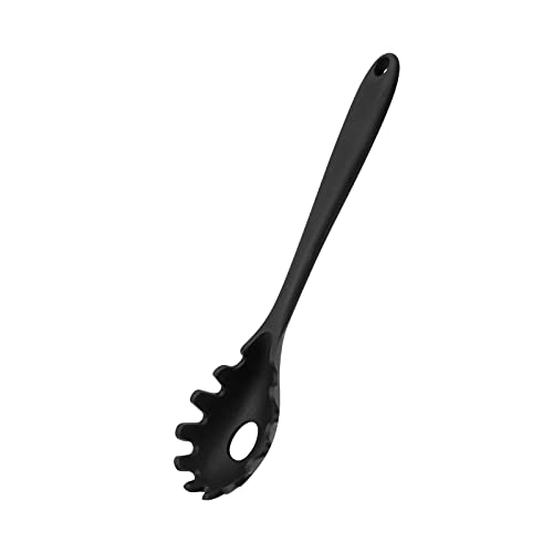 MJIYA Silicone Spaghetti Server, Food Grade Pasta Fork, High Heat Resistant to 480°F, Durable Heat-Resistant Silicone Spaghetti Scoop (Black)