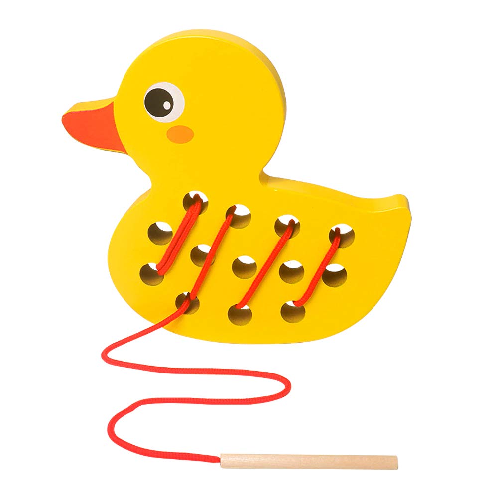 Skrtuan Wooden Lacing Duck Threading Toys Wood Block Puzzle Car Airplane Travel Game Montessori Early Development Fine Motor Skills Educational Gift for 1 2 3 Years Old Toddlers Baby Kids