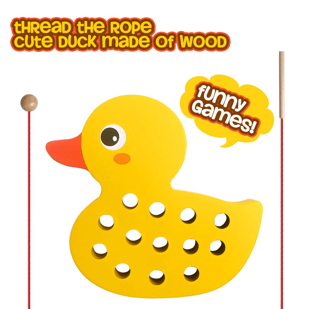 Skrtuan Wooden Lacing Duck Threading Toys Wood Block Puzzle Car Airplane Travel Game Montessori Early Development Fine Motor Skills Educational Gift for 1 2 3 Years Old Toddlers Baby Kids