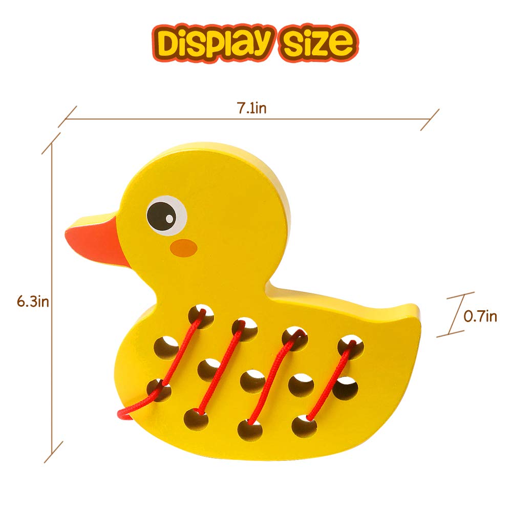 Skrtuan Wooden Lacing Duck Threading Toys Wood Block Puzzle Car Airplane Travel Game Montessori Early Development Fine Motor Skills Educational Gift for 1 2 3 Years Old Toddlers Baby Kids