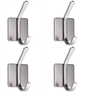 zsysup 4 pack stainless steel adhesive wall hooks for hanging, seft-adhesive robe/coat/hat/towel/key hooks for bathroom kitchen curtain door