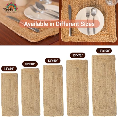 Madhu International Natural Jute Table Runner Rug, Long-Lasting Hand-Woven Rectangular Area Rug, Made from Jute Material for Indoor & Covered Door Entrances, 13 X 36 Inch