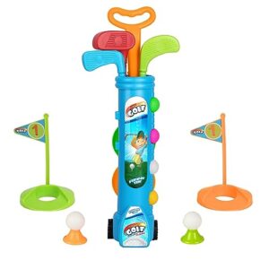 liberry kids golf clubs set, golf toy with 1 golf cart, 3 golf clubs, 2 practice holes, 2 golf tees & 6 balls, indoor outdoor sports toy for boys girls ages 2 3 4 5