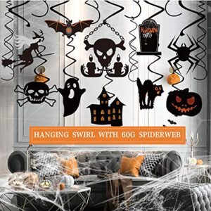 20 piece halloween party hanging swirls decorations with 20g halloween spider web stretchable cobweb, perfect for home indoor outdoor halloween party decorations