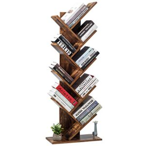 tangkula 55-inch tree bookshelf, 9-shelf free standing tree bookcase, bookshelves for home living room office children’s room, display stand for cds/albums/books, w/anti-toppling device (rustic brown)