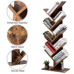 Tangkula 55-Inch Tree Bookshelf, 9-Shelf Free Standing Tree Bookcase, Bookshelves for Home Living Room Office Children’s Room, Display Stand for CDs/Albums/Books, w/Anti-toppling Device (Rustic Brown)