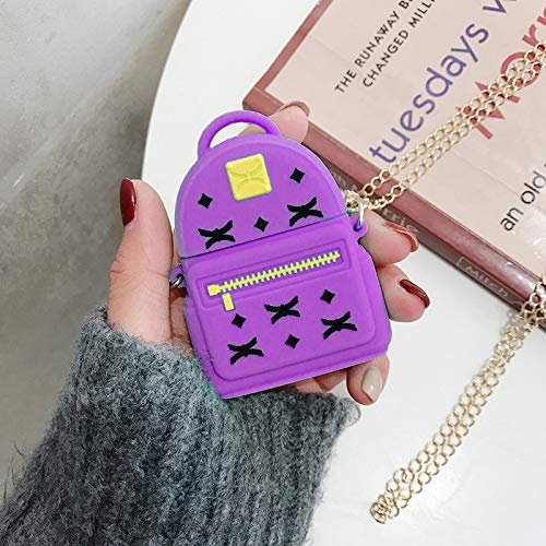 APOSU Cute Airpods Case, Silicone 3D Backpack Airpods Cover with Keychain&Metal Strap Designed for Apple AirPods 1 & 2 (Purple)