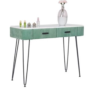 adeco elegant vanity makeup with drawers, storage shelves, makeup organizer, 2 drawers makeup vanity desk dressing table (green)