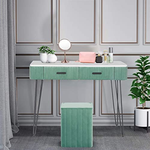 Adeco Elegant Vanity Makeup with Drawers, Storage Shelves, Makeup Organizer, 2 Drawers Makeup Vanity Desk Dressing Table (Green)