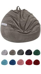sanmadrola stuffed animal storage bean bag chair cover (no filler)for kids and adults. premium corduroy stuffable beanbag for organizing children plush toys or memory foam extra large 300l (warm grey)