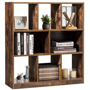 tangkula industrial wooden bookcase, freestanding bookshelf with open shelves, display cabinet shelf & storage bookcase for decorations, books, storage cabinet for living room bedroom (rustic brown)