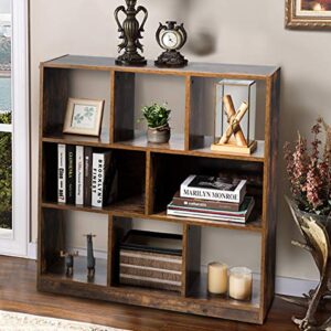 Tangkula Industrial Wooden Bookcase, Freestanding Bookshelf with Open Shelves, Display Cabinet Shelf & Storage Bookcase for Decorations, Books, Storage Cabinet for Living Room Bedroom (Rustic Brown)