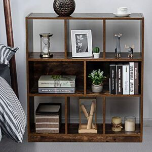 Tangkula Industrial Wooden Bookcase, Freestanding Bookshelf with Open Shelves, Display Cabinet Shelf & Storage Bookcase for Decorations, Books, Storage Cabinet for Living Room Bedroom (Rustic Brown)