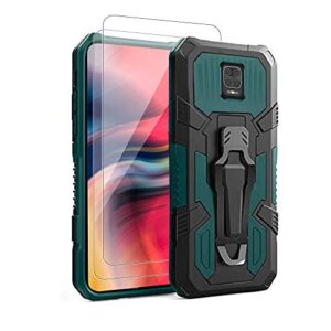 vvoo for xiaomi redmi note 9s/9 pro case,with [2 pack] tempered glass screen protector military grade hybrid heavy duty protection built-in fold kickstand for xiaomi redmi note 9s/ 9 pro case -green