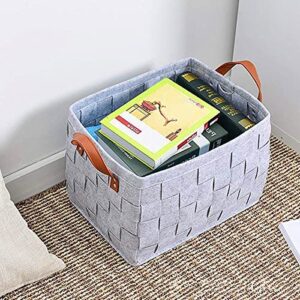 MultiLux Foldable Storage Basket Drawers Nature Handmade Rectangular Felt Fabric Storage Box Containers Felt with Handles for Home Bedroom Towels Clothes Cloest Organizer Large Size Grey