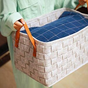 MultiLux Foldable Storage Basket Drawers Nature Handmade Rectangular Felt Fabric Storage Box Containers Felt with Handles for Home Bedroom Towels Clothes Cloest Organizer Large Size Grey