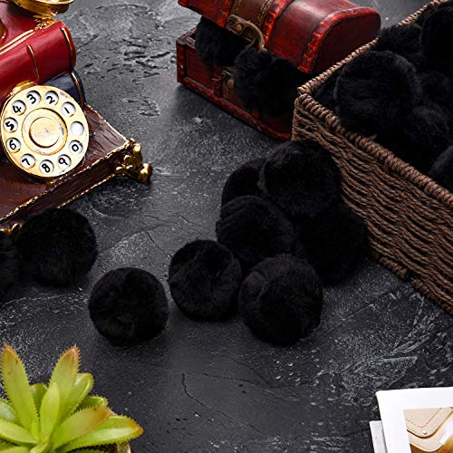 Acrylic Black Pompom Balls Halloween Costume Pom Poms Fluffy Black Pompoms Large Crafts Pom Balls Fuzzy Soft Pom Pom Balls for DIY Crafts Halloween Costume Decorations, 2 Inch (30)