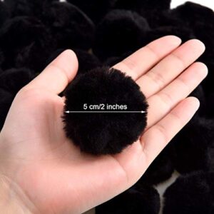 Acrylic Black Pompom Balls Halloween Costume Pom Poms Fluffy Black Pompoms Large Crafts Pom Balls Fuzzy Soft Pom Pom Balls for DIY Crafts Halloween Costume Decorations, 2 Inch (30)