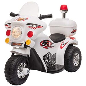 aosom 6v kids motorcycle dirt bike electric battery-powered ride-on toy off-road street bike with music & horn buttons, stable 3-wheel design, & rear storage space, white