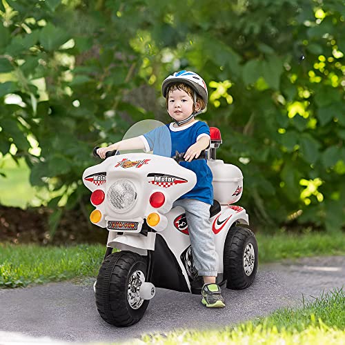 Aosom 6V Kids Motorcycle Dirt Bike Electric Battery-Powered Ride-On Toy Off-Road Street Bike with Music & Horn Buttons, Stable 3-Wheel Design, & Rear Storage Space, White