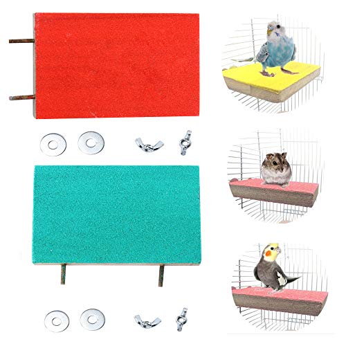 4 Pieces of 4 Color Bird and Parrot Roosting Platform, Biting and Foot Grinding Toy Set, Lizard Climbing, Frosted Springboard, Pole Set (2 Roosting Platforms + 2 Standing Sticks)