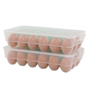 saedy plastic egg containers with lid, 2 pack egg holder refrigerator organizer bin tray