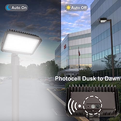 kadision 200W LED Flood Light with Dusk-to-Dawn Photocell, 200W/150W/100W Adjustable Super Bright 26000lm 5000K 100-277V IP65 Waterproof, Slip Fitter Mount LED Parking Lot Light, ETL Listed