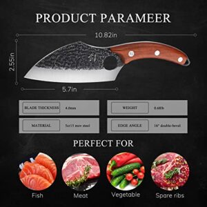 DRAGON RIOT Forged Boning Knife with Leather Sheath Huusk Japan Chef Knife Carbon Steel Meat Butcher Chef Knife Outdoor BBQ Knives for Kitchen Camping with Gift Box