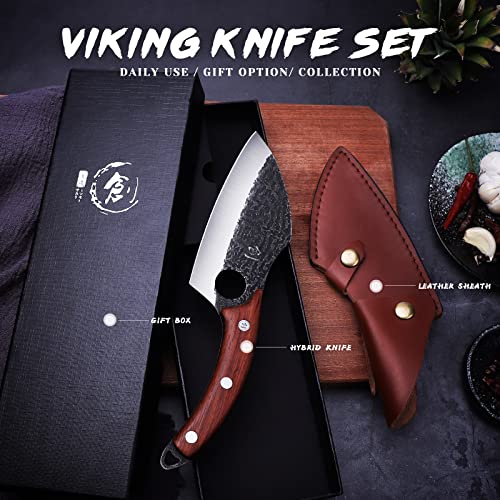 DRAGON RIOT Forged Boning Knife with Leather Sheath Huusk Japan Chef Knife Carbon Steel Meat Butcher Chef Knife Outdoor BBQ Knives for Kitchen Camping with Gift Box