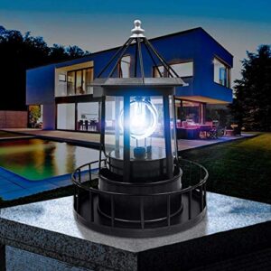 Retro LED Solar Rotating Lighthouse Beacon Lamp , Outdoor Waterproof Garden Solar Hanging Lantern for Patio Fence Garden Decoration- 1pc (1521cm)