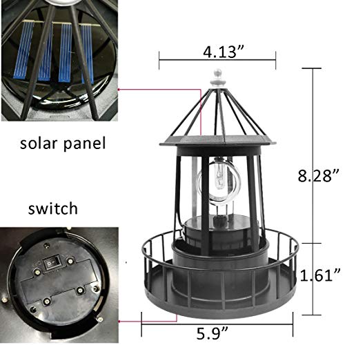 Retro LED Solar Rotating Lighthouse Beacon Lamp , Outdoor Waterproof Garden Solar Hanging Lantern for Patio Fence Garden Decoration- 1pc (1521cm)