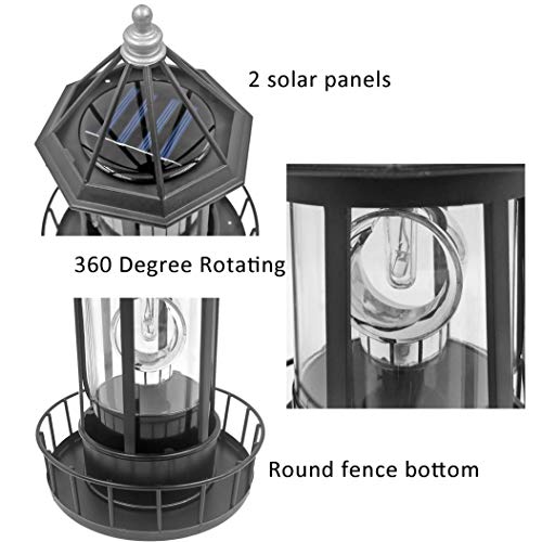 Retro LED Solar Rotating Lighthouse Beacon Lamp , Outdoor Waterproof Garden Solar Hanging Lantern for Patio Fence Garden Decoration- 1pc (1521cm)