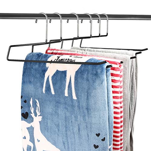 DOIOWN Blanket Hangers Comforters Hangers Heavy Duty Stainless Steel Hangers with Black Vinyl Coating Non Slip Organizer Hangers for Quilts, Bedding,Towels, Table Clothes, Rugs (6 Pack)