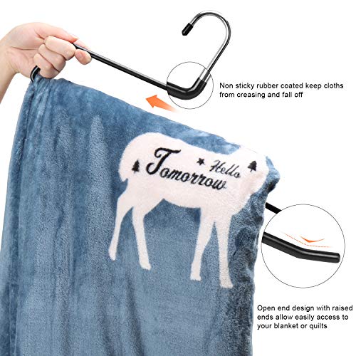 DOIOWN Blanket Hangers Comforters Hangers Heavy Duty Stainless Steel Hangers with Black Vinyl Coating Non Slip Organizer Hangers for Quilts, Bedding,Towels, Table Clothes, Rugs (6 Pack)