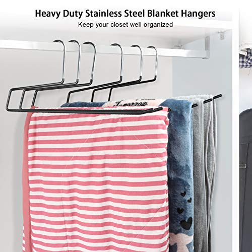 DOIOWN Blanket Hangers Comforters Hangers Heavy Duty Stainless Steel Hangers with Black Vinyl Coating Non Slip Organizer Hangers for Quilts, Bedding,Towels, Table Clothes, Rugs (6 Pack)