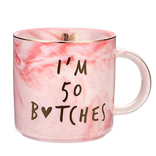 I'm 50 - Funny 50th Birthday Gifts for Women - Best Turning Fifty Year Old Birthday Gifts Ideas for Women, Wife, Mom, Daughter, Sister, Aunt, Best Friends, BFF, Coworkers, Her - Ceramic Coffee Cup