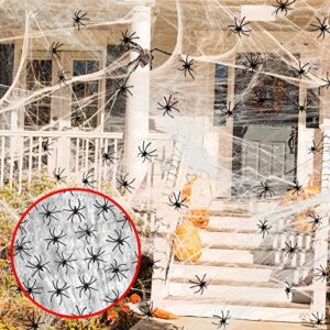 spider web, skyla&skyler 1200 sqft fake spider webs with 60 extra spiders indoor & outdoor spooky spider webbing for halloween decorations, cosplay prop party and ghost house decoration