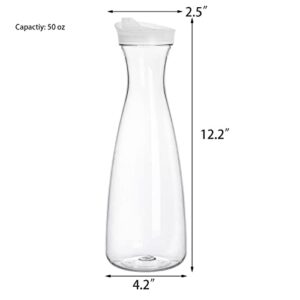 Jucoan 4 Pack 50 oz Plastic Carafe Water Pitcher, Clear Beverage Carafe with Flip Top Lid, Narrow Neck for Iced Tea, Powdered Juice, Cold Brew, Lemonade