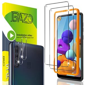 bazo [2+2 pack tempered glass screen protector for samsung galaxy a21 and camera lens protector with easy installation frame - anti-scratch - bubble free -case friendly - 9h hardness - hd clear