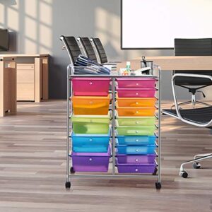 RELAX4LIFE Storage Drawer Carts W/15-Drawer,Rolling Wheels Semi-Transparent Multipurpose Mobile Rolling Utility Cart for School, Office, Home, Beauty Salon Storage Organizer Cart (Color)