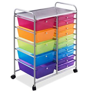 relax4life storage drawer carts w/15-drawer,rolling wheels semi-transparent multipurpose mobile rolling utility cart for school, office, home, beauty salon storage organizer cart (color)