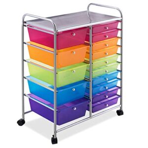 RELAX4LIFE Storage Drawer Carts W/15-Drawer,Rolling Wheels Semi-Transparent Multipurpose Mobile Rolling Utility Cart for School, Office, Home, Beauty Salon Storage Organizer Cart (Color)