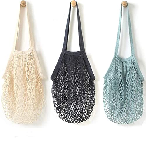 YOYI YOYI Reusable Produce Bags Cotton Mesh Grocery Bags,Washable Portable Vegetable Bag, 100% Cotton Mesh String Organizer Shopping Bag Handle Net Tote(3 Piece)